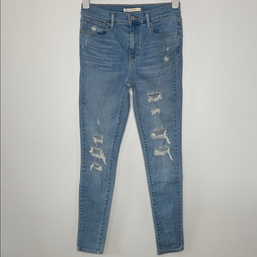 Levis 720 High Rise Super Skinny Blue Distressed Jeans Size 29